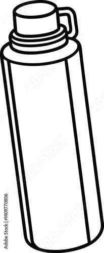 Thermos Bottle Outline Icon Line Art Drawing | Hot Drink Flask & Travel Mug Vector