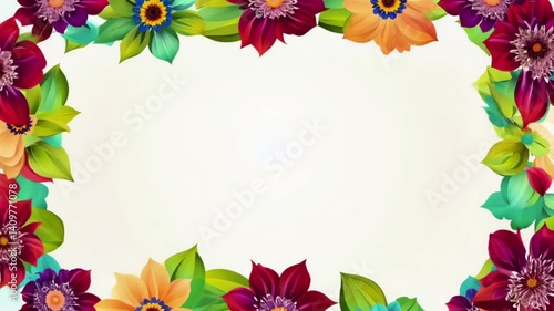 Colorful flower animation frame on white background. Romantic design of flower bouquet with Copy space