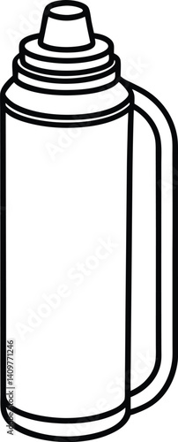 Thermos Bottle Outline Icon Line Art Drawing | Hot Drink Flask & Travel Mug Vector