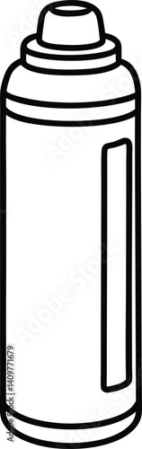 Thermos Bottle Outline Icon Line Art Drawing | Hot Drink Flask & Travel Mug Vector