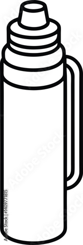 Thermos Bottle Outline Icon Line Art Drawing | Hot Drink Flask & Travel Mug Vector