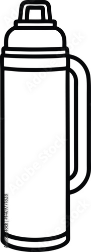 Thermos Bottle Outline Icon Line Art Drawing | Hot Drink Flask & Travel Mug Vector