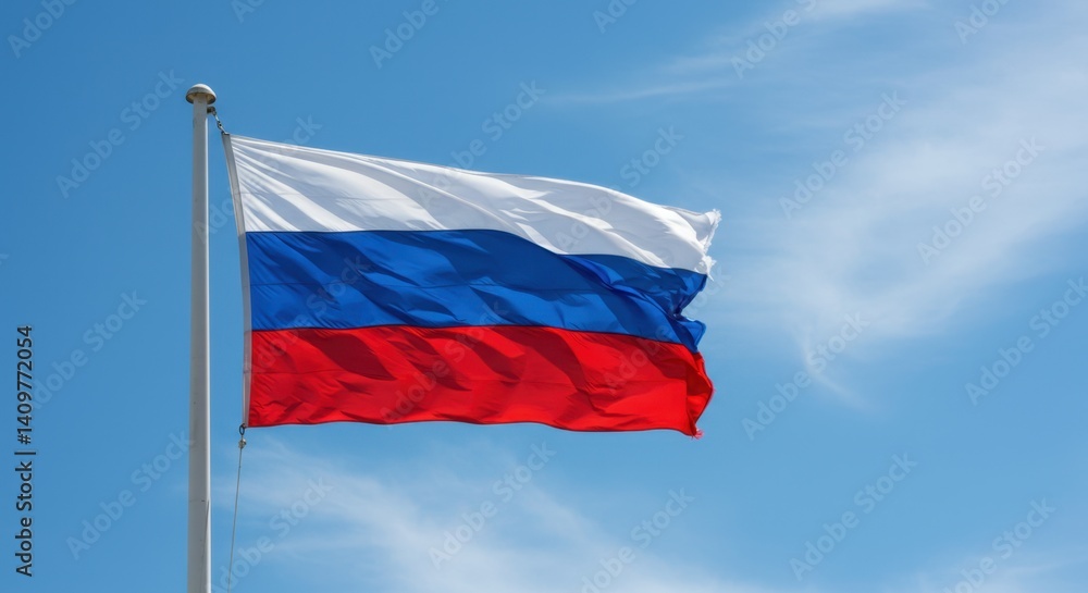 Russian Flag Waving Proudly Under a Clear Blue Sky A Stunning Display of National Pride Russian Flag Waving Proudly Under a Clear Blue Sky A Stunning Display of National Pride