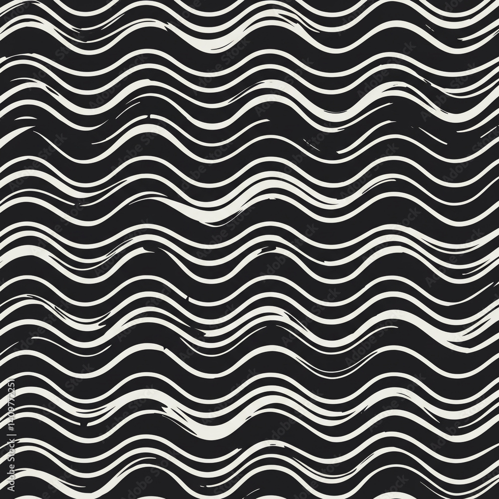 Seamless Pattern of Wavy White Lines on Black Background Seamless Pattern of Wavy White Lines on Black Background