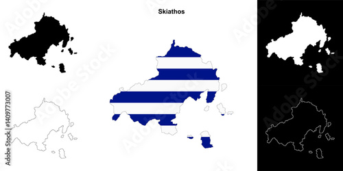 Skiathos blank outline map set