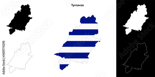 Tyrnavos blank outline map set