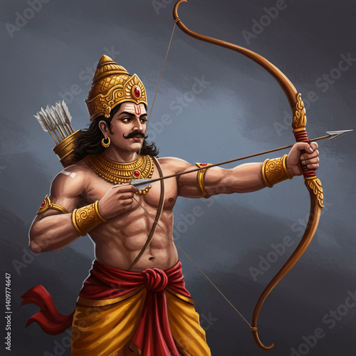 Focused Hindu Archer Deity ...