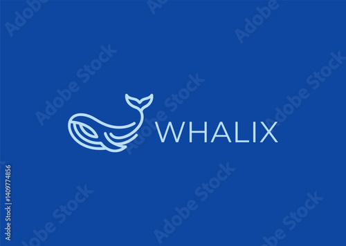 Abstract line whale logo with smooth ocean motion
