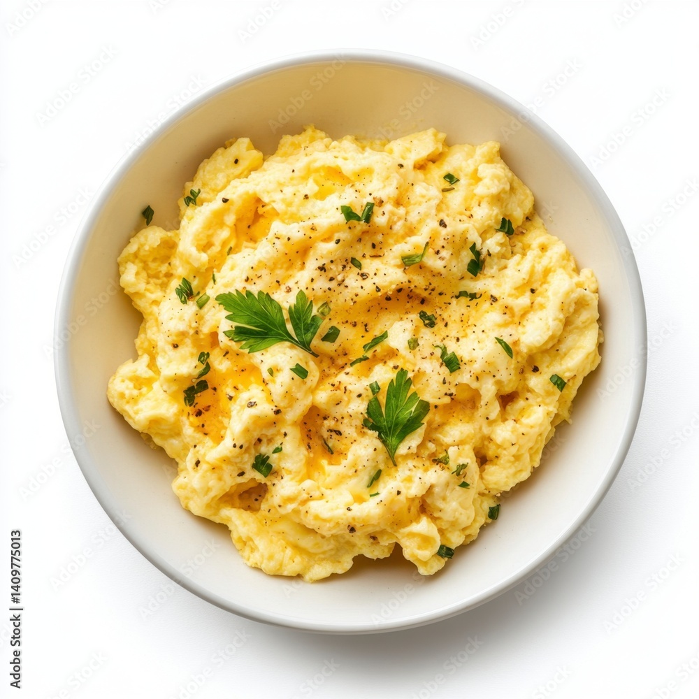 Creamy and Fluffy Scrambled Eggs Topped with Fresh Herbs and Spices Creamy and Fluffy Scrambled Eggs Topped with Fresh Herbs and Spices