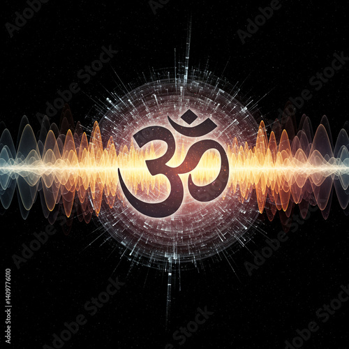 Cosmic Om Symbol with Abstr...
