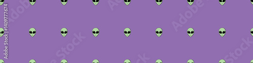 Seamless pattern with Aliens green heads in doodle flat style. Humanoids, visitors, Martians. Vector illustration, wallpaper on theme of space, UFO, conspiracy theory, Sci-fi, fantastic