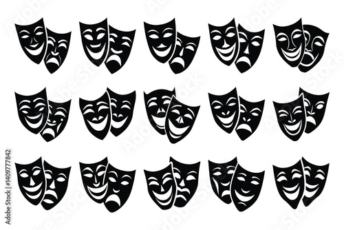 Set of a Theater mask Silhouette vector on white background 