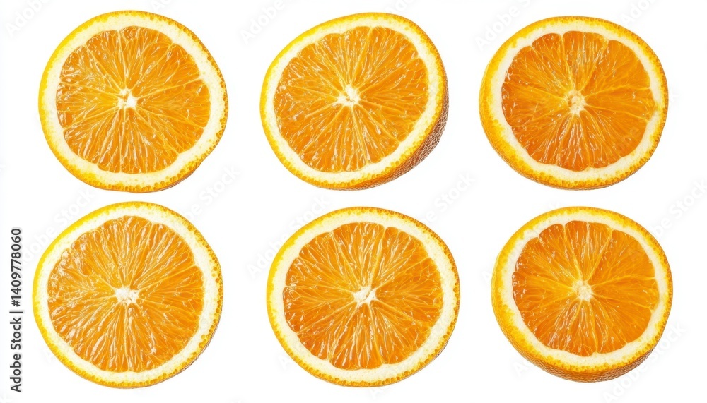 Freshly Cut Orange Slices on White Background for Culinary Use Freshly Cut Orange Slices on White Background for Culinary Use