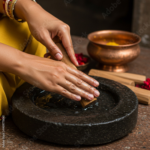 Hands Working on Stone Grin...