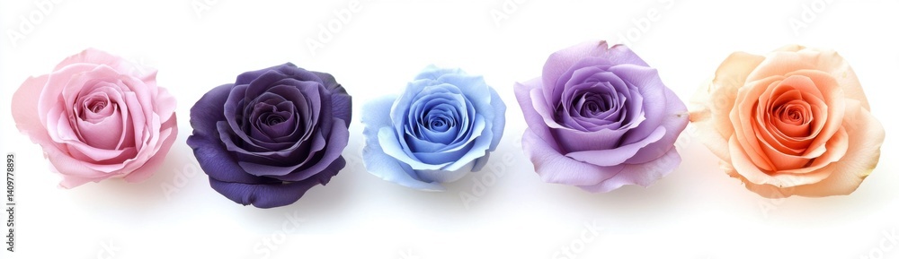 Beautiful gradient of pastel colored roses on white background Beautiful gradient of pastel colored roses on white background