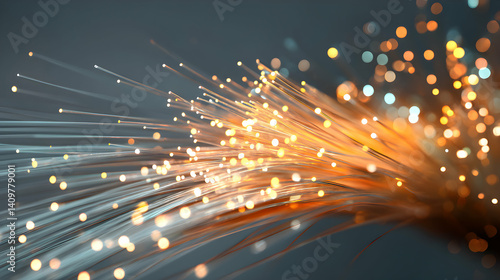 Illuminated Optical Fibers Cascading Light Streams Connectivity Concept