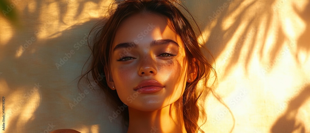 Golden Hour Wellness Portrait with Soft Texture and Botanical Elements – Serene Self-Care Aesthetic for Millennial Branding