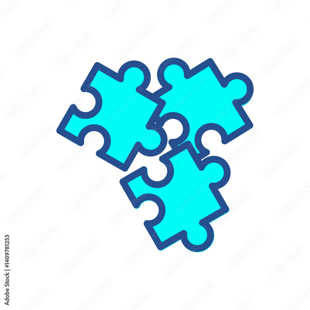 A blue puzzle piece with three other blue puzzle pieces arranged in a triangle A blue puzzle piece with three other blue puzzle pieces arranged in a triangle