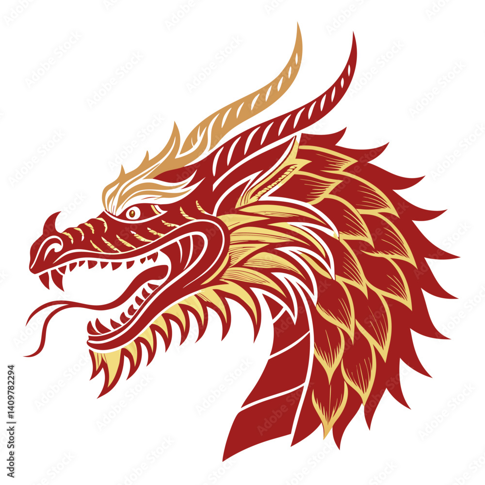 Naklejka premium Dragon Head in AAPI Cultural Vector Design. Dragon head mascot. Cultural leadership campaign