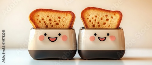 Obraz na płótnie Cute Cartoon Toaster Smiling with Popping Toast – Fun Breakfast Concept w salonie