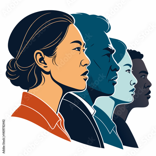 Diverse Profiles in AAPI Unity Vector Illustration. AAPI heritage month design. Cultural leadership campaign