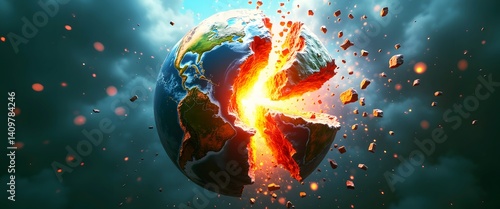 Geopolitical trade war impact: Tariffs disrupt global exports, affecting economy and inflation. Chaotic Global Economic Disruption in 3D Globe Illustration