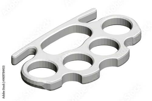 A metallic knuckle duster with a sleek, modern design featuring five circular finger loops and a textured grip. The illustration showcases a vector rendering with clean lines and subtle shading