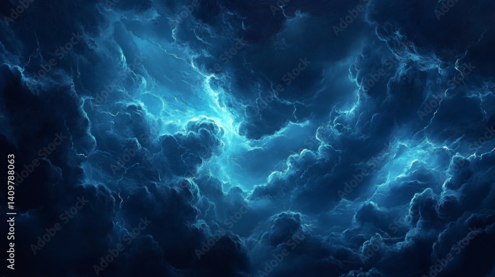 Dramatic night sky, lightning storm, dark clouds, atmospheric backdrop, weather illustration