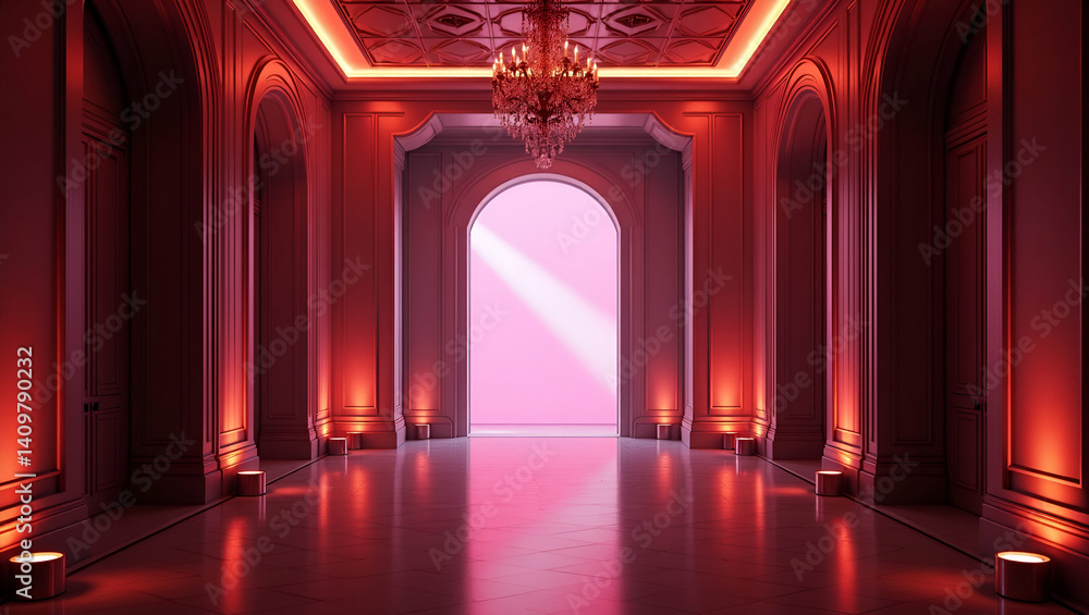 Fototapeta premium Design a grand prom night entrance visual that merges bold architectural elements dramatic lighting and refined decor to orchestrate an unforgettable arrival experience for a prestigious event. in Ph