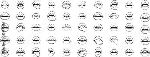monochrome vector mouth in mezzotint photocopy effect, for grunge punk y2k collage design. lip and tongue talking retro elements. 