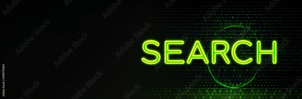 Vibrant Green Search Text on Dark Background in Futuristic Style Vibrant Green Search Text on Dark Background in Futuristic Style