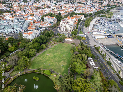 Obraz na płótnie Aerial view with Santa Catarina Park in Funchal city, capital of Madeira Island, Portugal w salonie