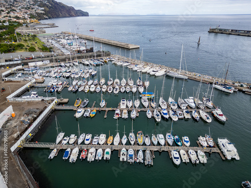 Obraz na płótnie Aerial view of marina in Funchal city, capital of Madeira Island, Portugal w salonie