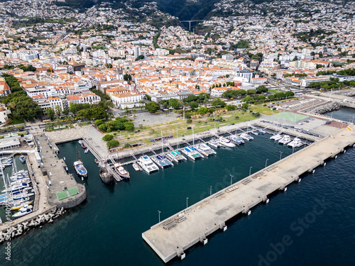 Obraz na płótnie Aerial view of marina in Funchal city, capital of Madeira Island, Portugal w salonie
