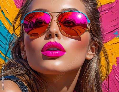 Bright colors and bold makeup create a striking urban aesthetic in contemporary street art portrait Generative AI