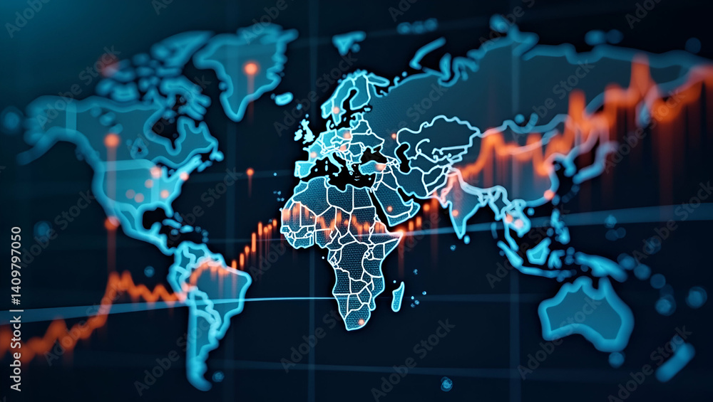 Fototapeta premium Explore Global Economy Trends: Interactive Charts & Analytical Graphics for Strategic Business Insights in Photo Stock Concept with Left-Side Empty Space