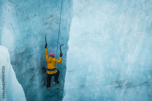 Glacier ice climbing in Iceland - Female ice climber