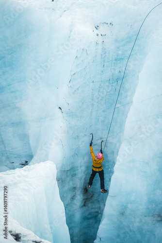 Glacier ice climbing in Iceland - Female ice climber