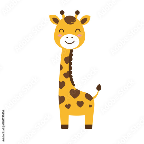 Cute giraffe with heart-shaped spots icon for children's books, animal themes