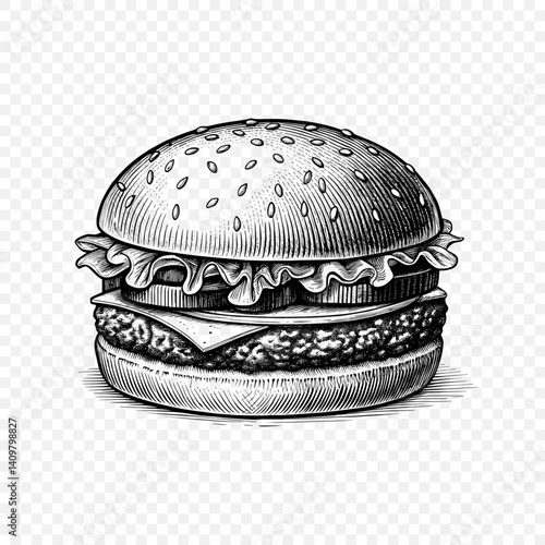 Burger Vector Illustration. Retro Engraving style.