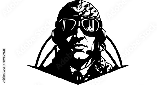 Pilot looking serious focused representing aviation against beige background with copy space