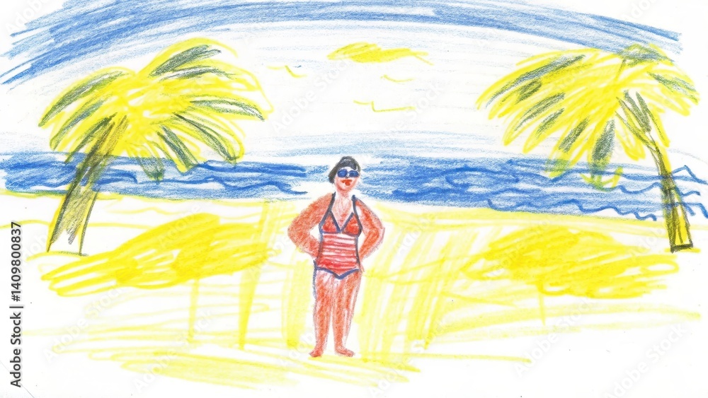 Person wearing a swimsuit enjoying the beach against palm trees
