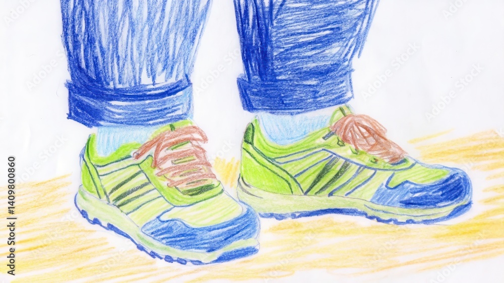 Athletic shoes in vibrant colors on a person standing indoors