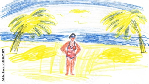 Person wearing a swimsuit enjoying the beach against palm trees  