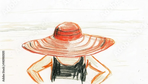 Woman wearing a large hat enjoying the beach scenery  