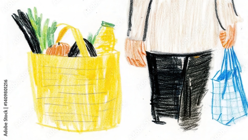 Person carrying reusable shopping bag with groceries