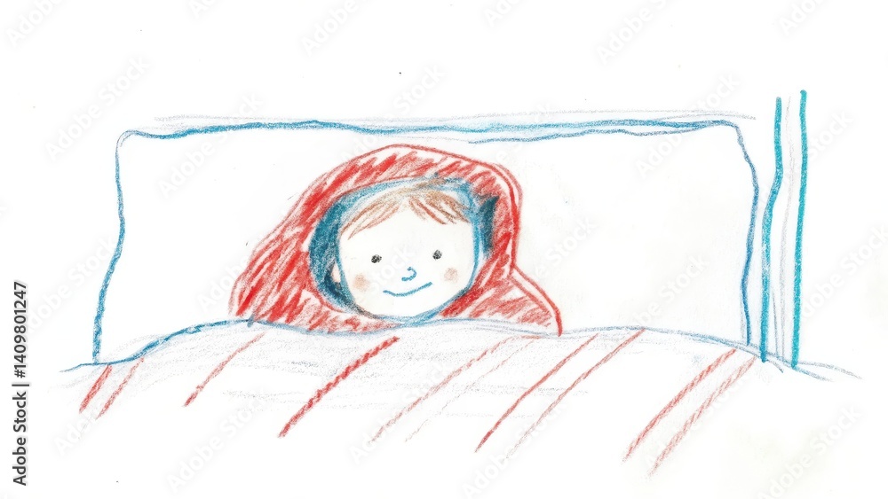 Happy child smiling under blankets in cozy bedroom