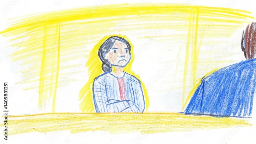 Serious woman confronting someone in a bright room