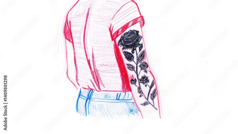 Person with a Tattoo Showing Floral Design Against Plain Background