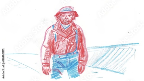 Rugged farmer walking on field with a determined expression  